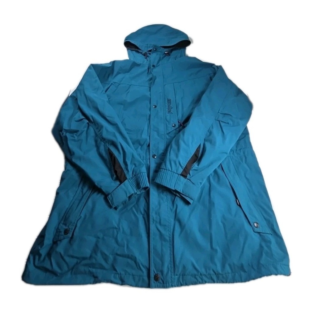 JanSport Ripstop Rain Jacket Men XL BLUE Drawcord Adjustable Waist Hood Full Zip